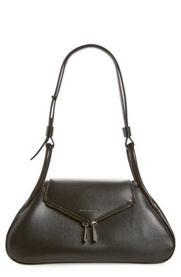 Amina Muaddi Gemini Leather Shoulder Bag in Nappa Black/Silver Hardware