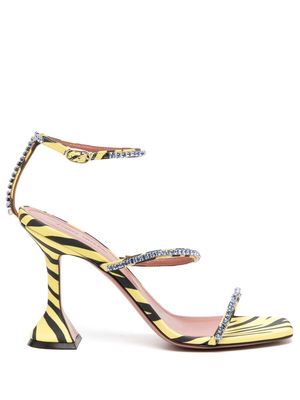 Amina Muaddi Gilda 80mm zebra-print sandals - Yellow