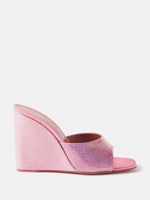 Amina Muaddi - Lupita 95 Silk-satin Wedge Sandals - Womens - Pink Multi