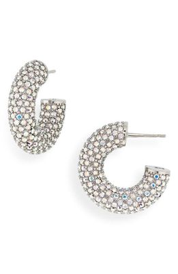 Amina Muaddi Mini Cameron Hoop Earrings in Ab Crystals & Silver Base