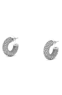 Amina Muaddi Mini Cameron Hoop Earrings in White Crystals & Silver Base