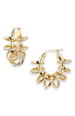 Amina Muaddi Small Multiring Hoop Earrings in White Crystal/Gold Base