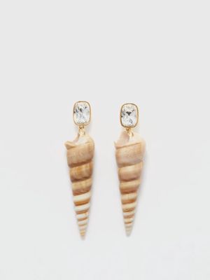 Amina Muaddi - Spira Crystal & Shell Drop Earrings - Womens - Gold Multi