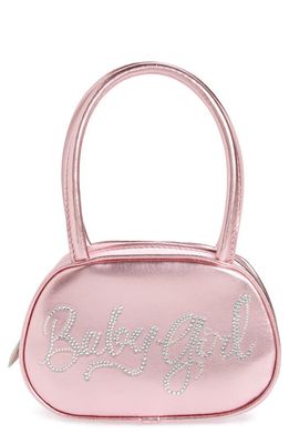 Amina Muaddi Superamini Baby Girl Metallic Leather Top Handle Bag in Light Baby Pink & White