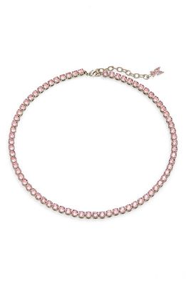 Amina Muaddi Tennis Necklace in Rose Crystals And Silver Base