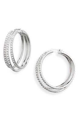 Amina Muaddi Vittoria Hoop Earrings in White Crystal/Silver Base