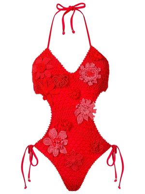 Amir Slama 3D-flower crochet swimsuit - Red