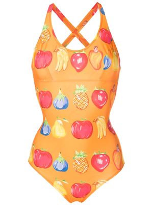 Amir Slama all-over fruit-print swimsuit - Orange