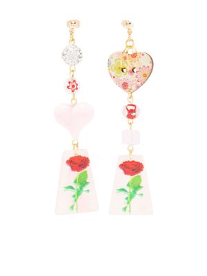 Amir Slama asymmetric floral-print earrings - Pink