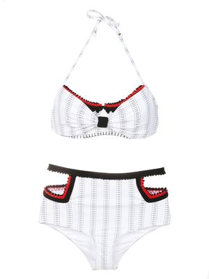 Amir Slama crochet-trim striped bikini set - White