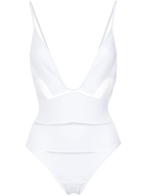 Amir Slama deep V-neck swimsuit - White