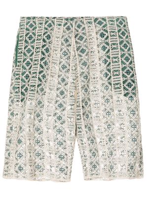 Amir Slama embroidered elasticated-waistband shorts - Green