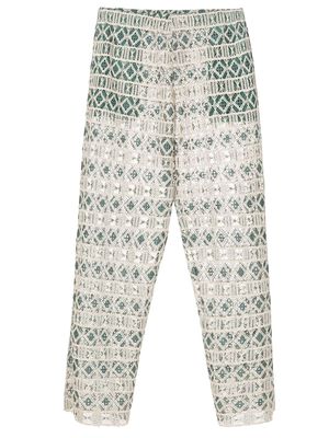Amir Slama embroidered elasticated-waistband straight-leg trousers - Green