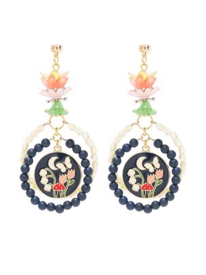Amir Slama enamelled-mushroom beaded earrings - Multicolour