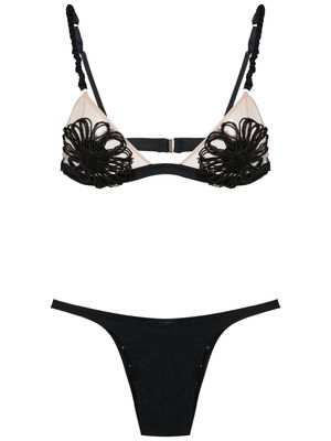 Amir Slama floral-appliqué bikini - Black