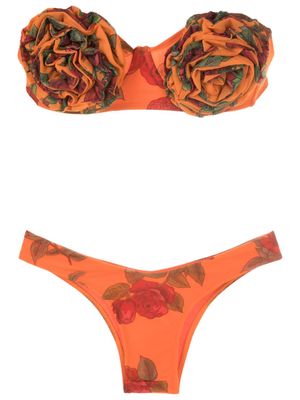 Amir Slama floral-appliqué bustier bikini set - Orange
