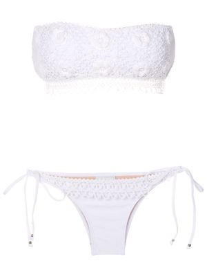 Amir Slama floral-embroidery strapless bikini set - White