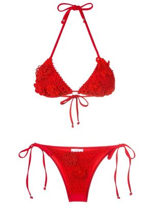 Amir Slama floral-lace detail halterneck bikini - Red