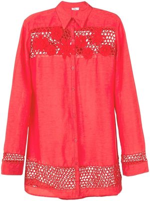 Amir Slama floral-lace detail oversize shirt - Red