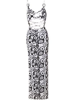Amir Slama floral-print cut-out dress - White