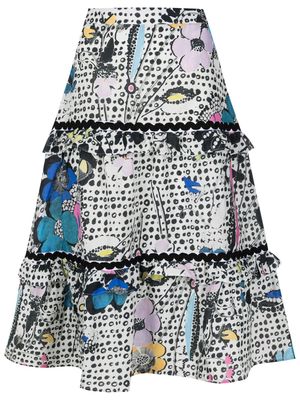 Amir Slama floral-print tiered midi skirt - Multicolour