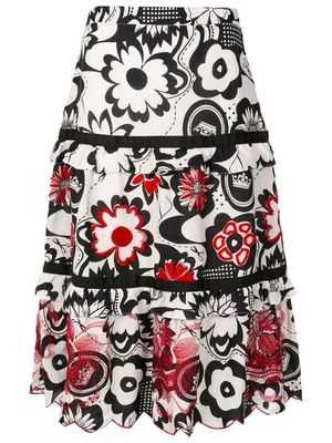 Amir Slama floral-print tiered skirt - Black