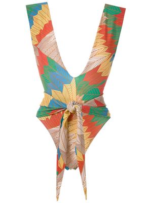 Amir Slama front tie printed swimsuit - Multicolour