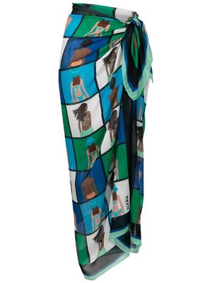 Amir Slama graphic-print side-tie fastening pareo skirt - Multicolour