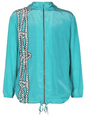 Amir Slama graphic-print silk hooded jacket - Blue