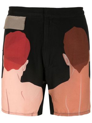 Amir Slama graphic-print silk shorts - Black