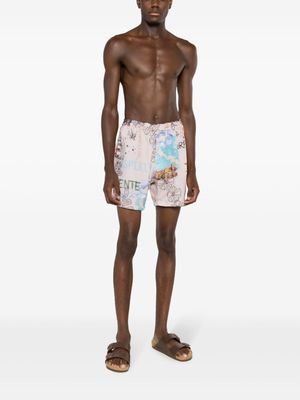 Amir Slama graphic-print silk shorts - Neutrals