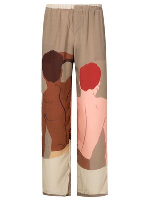 Amir Slama graphic-print straight-leg trousers - Brown