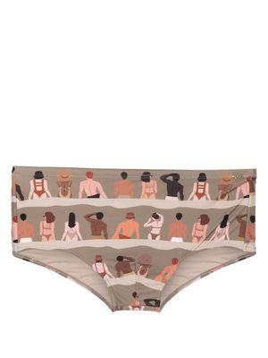 Amir Slama graphic-print swim trunks - Brown