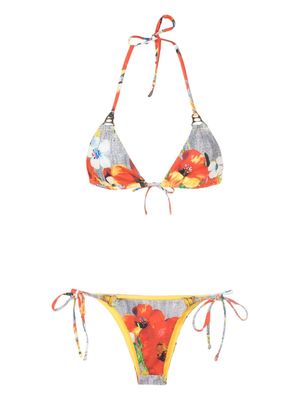 Amir Slama hibiscus-print bikini set - Multicolour