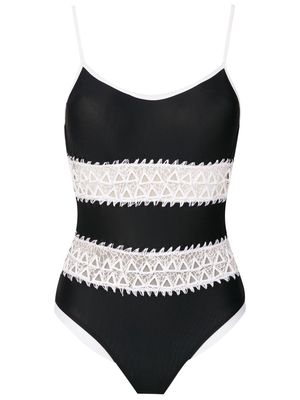 Amir Slama lace-detail stripe swimsuit - Black