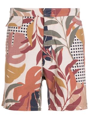 Amir Slama leaf-print swim shorts - Brown