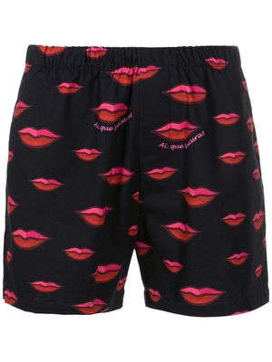 Amir Slama lips-pattern cotton shorts - Black