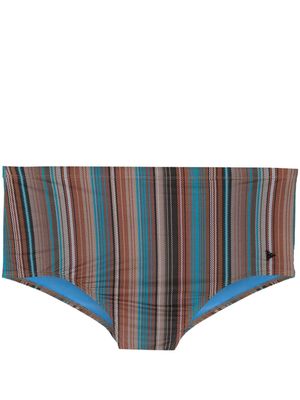 Amir Slama logo-plaque striped swim trunks - Neutrals
