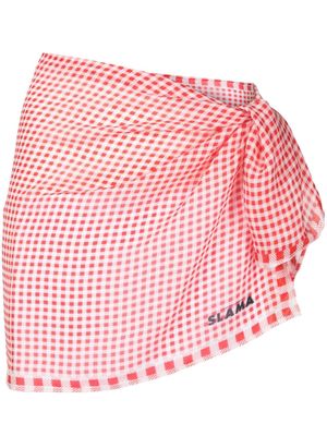 Amir Slama logo-print gingham-check skirt - Red