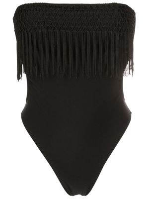 Amir Slama macramé-fringe strapless swimsuit - Black