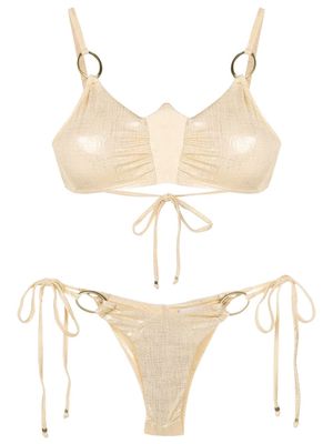 Amir Slama metallic-effect tie-fastened bikini - Gold