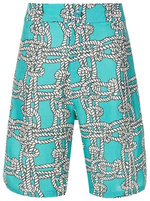 Amir Slama nautical knot-print linen-blend shorts - Blue