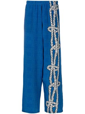 Amir Slama nautical knot-print silk-satin tapered trousers - Blue