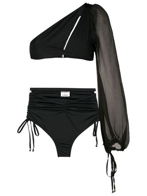 Amir Slama one-shoulder long-sleeve bikini set - Black