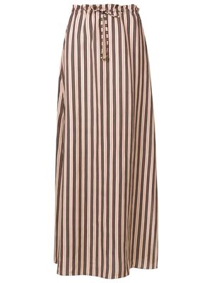 Amir Slama paper-bag stripe pattern linen skirt - Brown