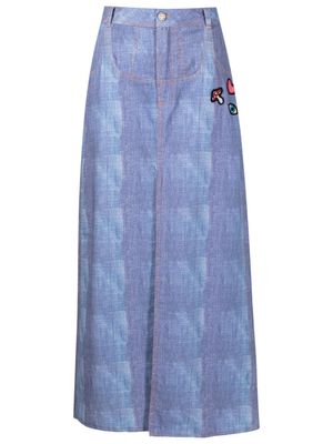 Amir Slama patch-detail denim midi skirt - Blue