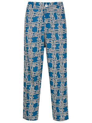 Amir Slama rope-print linen-blend trousers - Blue