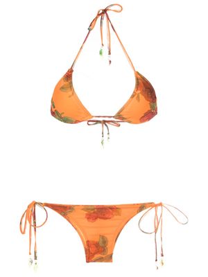 Amir Slama rose-pattern bikini set - Orange