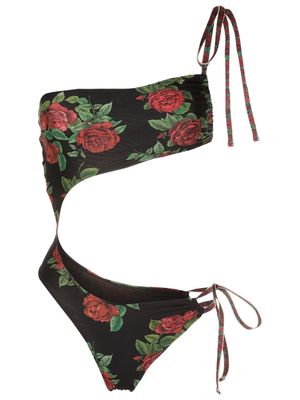 Amir Slama rose-pattern cut-out swimsuit - Black