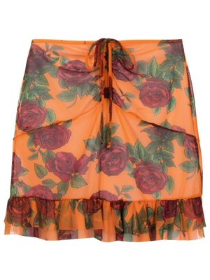 Amir Slama rose-pattern gathered miniskirt - Orange
